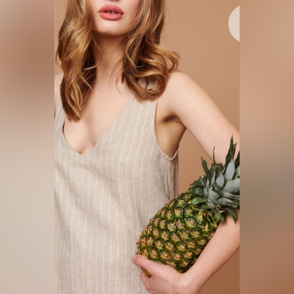 Whimsy + Row Luna dress in stripe beige linen, M - Picture 3 of 10